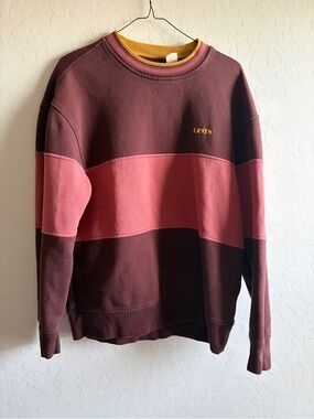 Levi's Men's Colorblock Crewneck Sweater - Burgundy, Rose & Yellow Trim